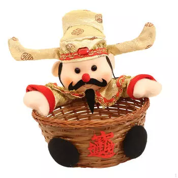 Корзина для хранения еды с украшением в китайском стиле, портативная кукла-конфета Бога богатства, сотканная вручную золотой