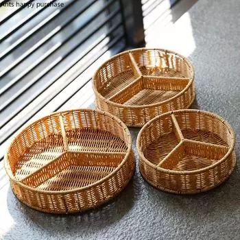 Корзина для хранения из искусственного ротанга Корзина для фруктов Поднос для закусок Поднос для напитков Коробка для конфет Тарелка для сухофруктов Ящик для хранения фруктовых тарелок