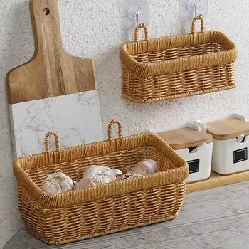 Корзина для хранения из ротанга, настенная плетеная корзина для пикника, домашняя кухня, органайзер для фруктов и овощей, цветочные горшки, корзины для растений