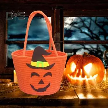 Корзина для хранения конфет на Хэллоуин, большая емкость с ручкой, нетканый мешок для конфет, сумка для закусок в виде тыквы на Хэллоуин оранжевый