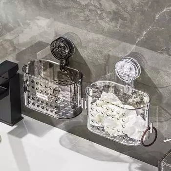 Корзина для хранения мочалок и отходов с настенным креплением на присоске для унитаза прозрачный/серебряный