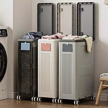 Корзина для хранения на колесах с ручкой, большой вместимостью, легко транспортировать, отдельно стоящая корзина для белья с крышкой