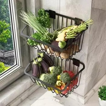 Корзина для хранения на кухне, органайзер для фруктов и овощей из нержавеющей стали, настенная полка для специй, полка для посуды, кухонный инвентарь