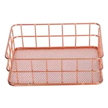 Корзина для хранения на рабочем столе из розового золота, металлическая сетка, фрукты, одежда, стол, организация, хранение
