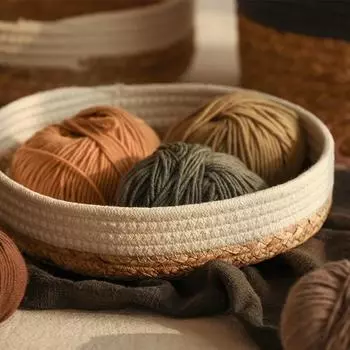 Корзина для хранения, плетеная из соломы, корзина для хранения фруктов, домашняя ванная комната, столешница, разные предметы, закуски, игрушки, организация хранения, корзина 28x6cm