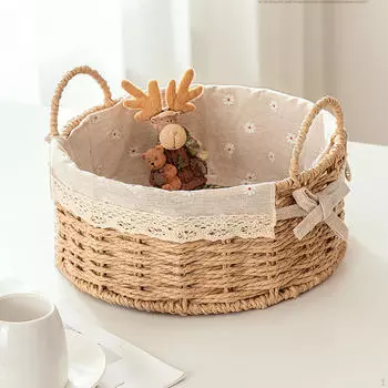 Корзина для хранения ручной работы Косметическая коробка Ручная работа Многоцелевая сервировочная настольная мелочь Round S