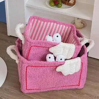 Корзина для хранения с ручкой, большая вместимость, складной дизайн, Невыцветающие игрушки для закусок, корзина-органайзер с мультяшной корзиной для хранения Large розовый