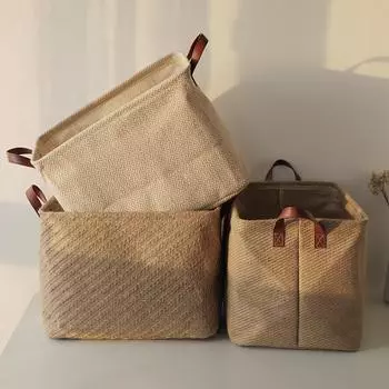 Корзина для хранения в гардеробе, коробка для хранения из джутовой ткани, складное ведро-органайзер для книг Style 1