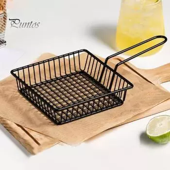 Корзина для картофеля фри, контейнер для закусок, столовая посуда, ведро для еды для кухни, ресторана, прочная корзина для жарки с длинной ручкой, многоразовая бочка для чипсов, картофель чёрный