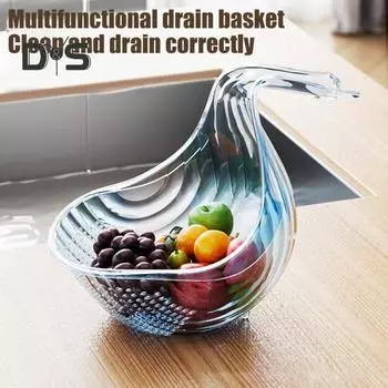 Корзина для мытья овощей с ручкой, пищевая, без BPA, многофункциональная бытовая раковина для мытья фруктов со сливными отверстиями синий