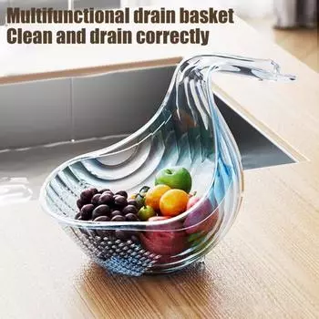 Корзина для мытья овощей с ручкой, пищевая, без BPA, многофункциональная бытовая раковина для мытья фруктов со сливными отверстиями зелёный