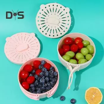 Корзина для мытья овощей со складной ручкой, многофункциональная фильтрующая чаша без содержания бисфенола А, корзина для мытья фруктов с ситечком белый