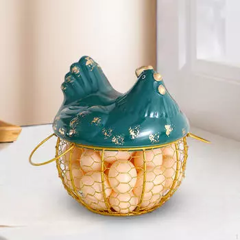 Корзина для яиц Контейнер Принадлежности для кухни Милый для сбора свежих яиц Украшение с керамической крышкой Gold