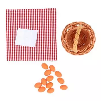 Корзина для яиц в кукольном домике с рисунком в виде красной клетки, миниатюрные плетеные корзины с имитацией яиц