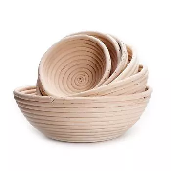 Корзина для расстойки хлеба Banneton, корзина из натурального ротанга для выпечки хлеба Sourdough Brotform - в комплект входит тканевая подкладка и скребок для теста