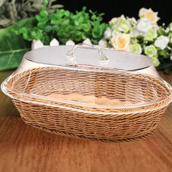 Корзина для сервировки еды, имитация ротанга, плетеная лоза для хлеба, фруктовая сушка с крышкой 25cmx35cm