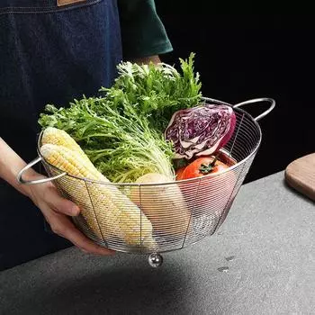 Корзина для слива из нержавеющей стали, фруктовница на столешнице, прочная конструкция, металлическая проволочная корзина для овощей, большая фруктовница 22cm