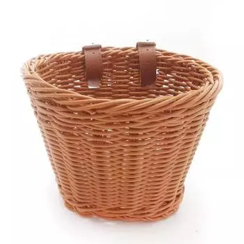 Корзина для велосипеда из ротанга, плетеная корзина для хранения велосипеда, передняя корзина для руля, съемная водонепроницаемая корзина для велосипеда, детская сумка для переноски велосипеда 21*16*16cm коричневый