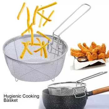 Корзина для жарки из нержавеющей стали с ручкой, кухонная круглая корзина для жарки, складная сливная корзина, корзина для мытья овощей L