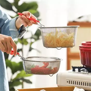 Корзина для жарки из нержавеющей стали с практичной складной ручкой Корзина для приготовления жареного картофеля Сетка для слива масла Дуршлаг Кухонные гаджеты