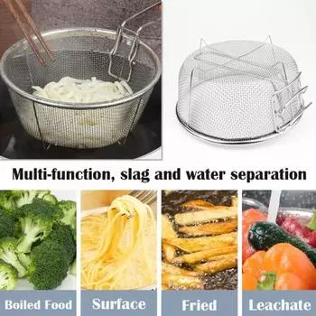 Корзина для жарки из нержавеющей стали с ручкой, кухонная круглая корзина для жарки для картофеля фри, луковые кольца, жареная курица M