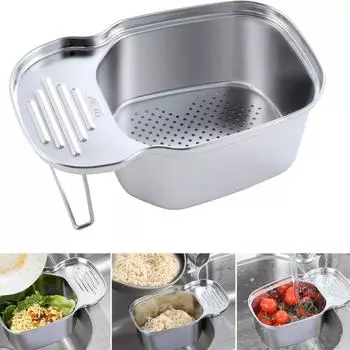 Корзина-дуршлаг для слива кухонной раковины, из нержавеющей стали, стойка для хранения над раковиной, корзина для продуктов, угловой дуршлаг, прямоугольный, многофункциональный, для кухни и ванной
