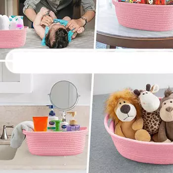 Корзина из хлопчатобумажной веревки для настольного хранения мелочей под полкой с ручками для полотенец белый