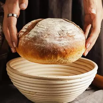 Корзина из ротанга Кухонная круглая корзина для хлеба ручной работы Корзина для закваски хлеба с тканевой сумкой