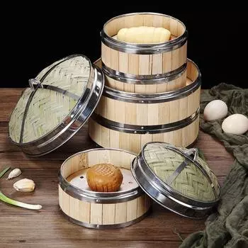 Корзина, китайский кухонный гаджет, бамбуковая крышка, пароварка, бамбуковая пароварка, пароварка, корзина для пароварки
