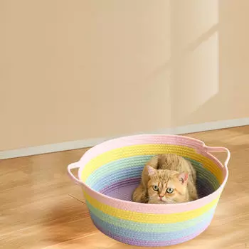 Корзина-кровать для кошки ручной работы, когтеточка, дышащая, устойчивая к царапинам, декоративный домик для сна, питомец S