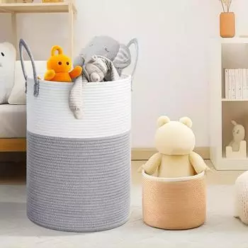 Корзина Прочные игрушки Большая вместительная корзина для белья Корзина для грязной одежды Одеяла Корзина для хранения Домашняя ванная комната жёлтый/белый