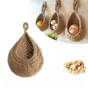 Корзина ручной работы, корзина для овощей и фруктов, сетчатый карман, кухонная подвесная сетка, карман, корзины для хранения из ротанга, контейнер для цветов и растений