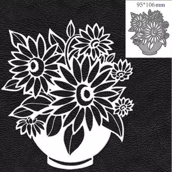 Корзина с цветами хризантемы, дизайн-шаблон, скрапбукинг, ремесло, штамп, 3D DIY, изготовление фестивальных карточек серебряный