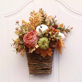 Корзина весенних цветов, цветок на входной двери, подвесная корзина на дверь, ротанг, искусственные цветы,