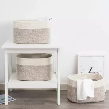 Корзины для хранения, многоцветные, большой емкости, широко применяемые корзины для хранения из хлопчатобумажной веревки, контейнеры для белья белый/жёлтый