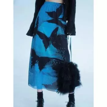 KOSAHIKI Готические плиссированные юбки женские синие Saia черные юбки с высокой талией и принтом бабочки женские Y2k Faldas Mujer Moda 2024 корейские S синий