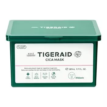 KOSE Clear Turn Tigeraid CICA Repair Mask Face Pack 30 шт. Большая емкость зелёный