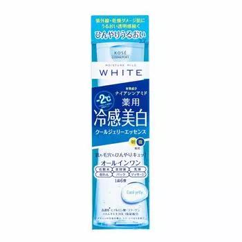 KOSE Moisture Mild White Cool Jelly Essence 200 мл. Охлаждающая отбеливающая желеобразная эссенция с легким оттенком. Без запаха. -2. Все в одном.