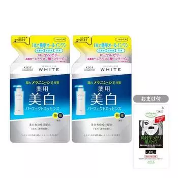 KOSE Moisture Mild White Perfect Essence Refill 200 мл x 2 шт. в наборе + 1 квадратная назальная тампона в комплекте
