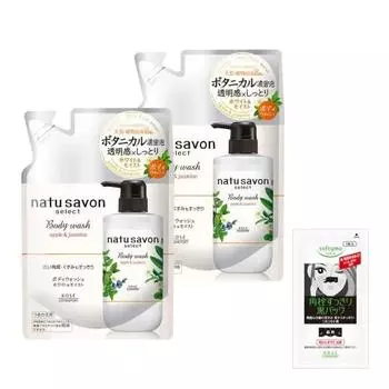 KOSE Softimo Natusabon Select White Body Wash Moist Refill 360 мл x 2 шт. в наборе + 1 бонусная упаковка тампонов для носа включена