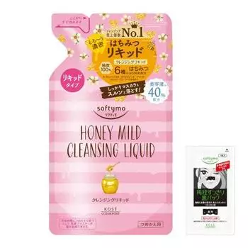 KOSE Softymo очищающая жидкость (Мед Мягкий) Сменный блок 200 мл + 1 упаковка тампонов для носа в комплекте