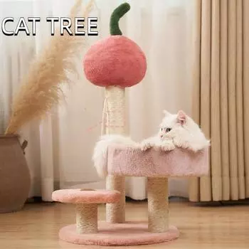 Кошачье дерево Башня для кошек для домашних кошек Многоуровневое дерево для кошек с когтеточками Плюшевая корзина и насест для игрового отдыха Дерево для активности кошек с Cherry