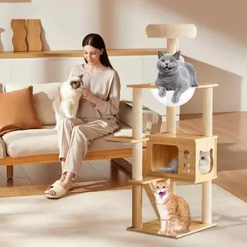 Кошачье дерево для больших кошек, домик для кошек с когтеточкой, прозрачный гамак, 4-футовая деревянная башня для кошек с насестом, товары для животных, скалолазание CN