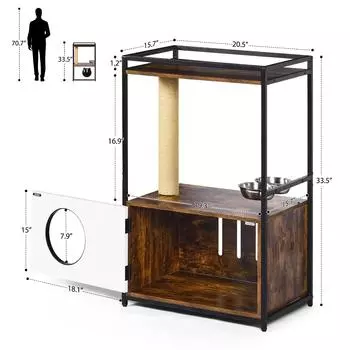 Кошачье дерево и приставной столик в индустриальном стиле, башня для кошек с когтеточкой и кормушкой, тумбочка, мебель для скалолазания в кондоминиуме белый