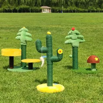 Кошачье дерево Кошачья башня для домашних кошек с зелеными листьями, Уютный плюшевый кошачий домик для кошек с подвесным шаром и формой листа Cat Climbing Frame