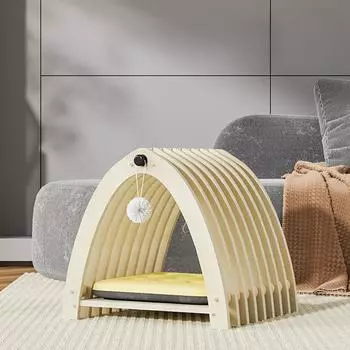 Кошачье гнездо Four Seasons Универсальная подушка-гнездо Треугольная голова рыбы Милый домик для кошек Простая подушка из хрустального бархата Плюшевый мяч Твердый деревянный домик для кошек