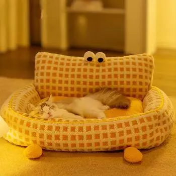 Кошачье гнездо универсальная кошачья кровать зимний теплый диван собачье гнездо коврик для котенка спальные принадлежности для домашних животных для сна yellow big eyes