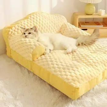 Кошачье гнездо, зимний теплый полузакрытый матрас, съемный и моющийся питомник, универсальный кошачий коврик для четырех сезонов, кошачья кровать M жёлтый