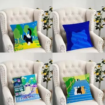 Кошачье искусство Картина Наволочка Украшение для общежития Офис Гостиная Диван Главная Наволочка 40x40cm