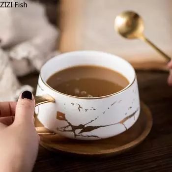 Кошачьи фекалии Кофейные чашки Итальянский сгущенный кофе Керамическая чашка Блюдце Костюм Чашка для дневного чая Маленькая кофейная чашка с ложкой Набор 201-300ml